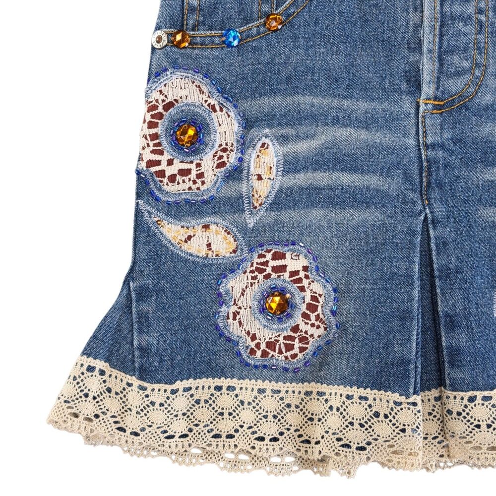 Lipstik Girls Boho Denim Outfit Size 5 Jacket Skirt Top Boho Boutique Sample Y2K - Picture 11 of 16
